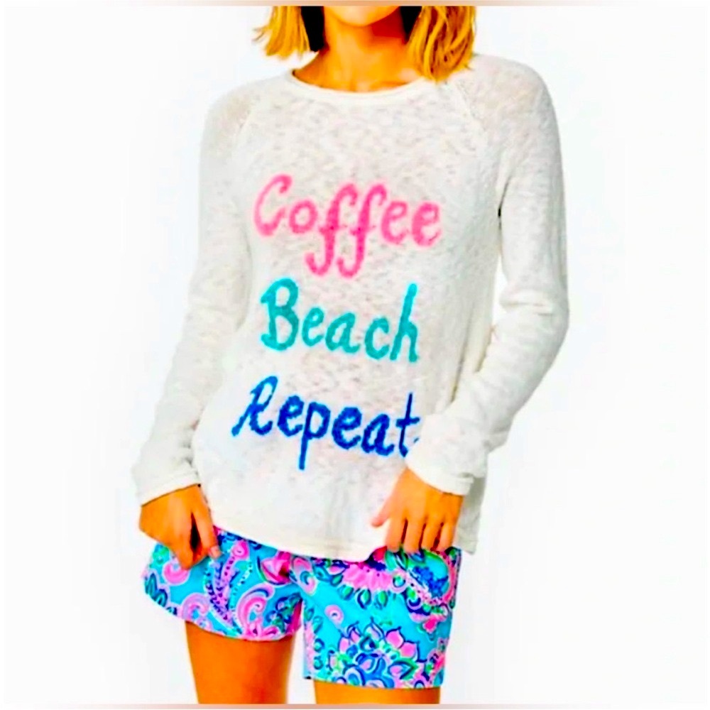 Lilly Pulitzer Danette Sweater Coffee Beach Repeat Graphic Resort White M NWOT - Picture 12 of 12